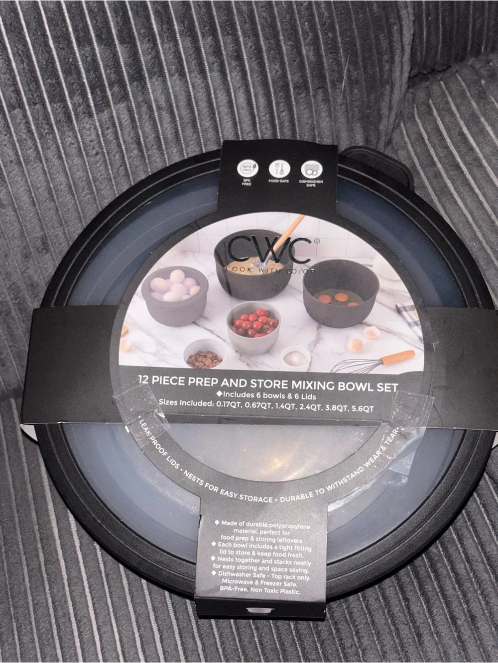 12-Piece Black Prep and Store Mixing Bowl Set